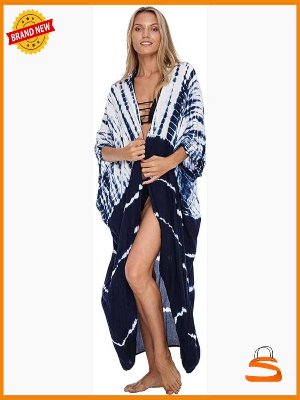Plus Size Kimono Cardigan Open Front Swimsuit Beach Cover Up with Pockets